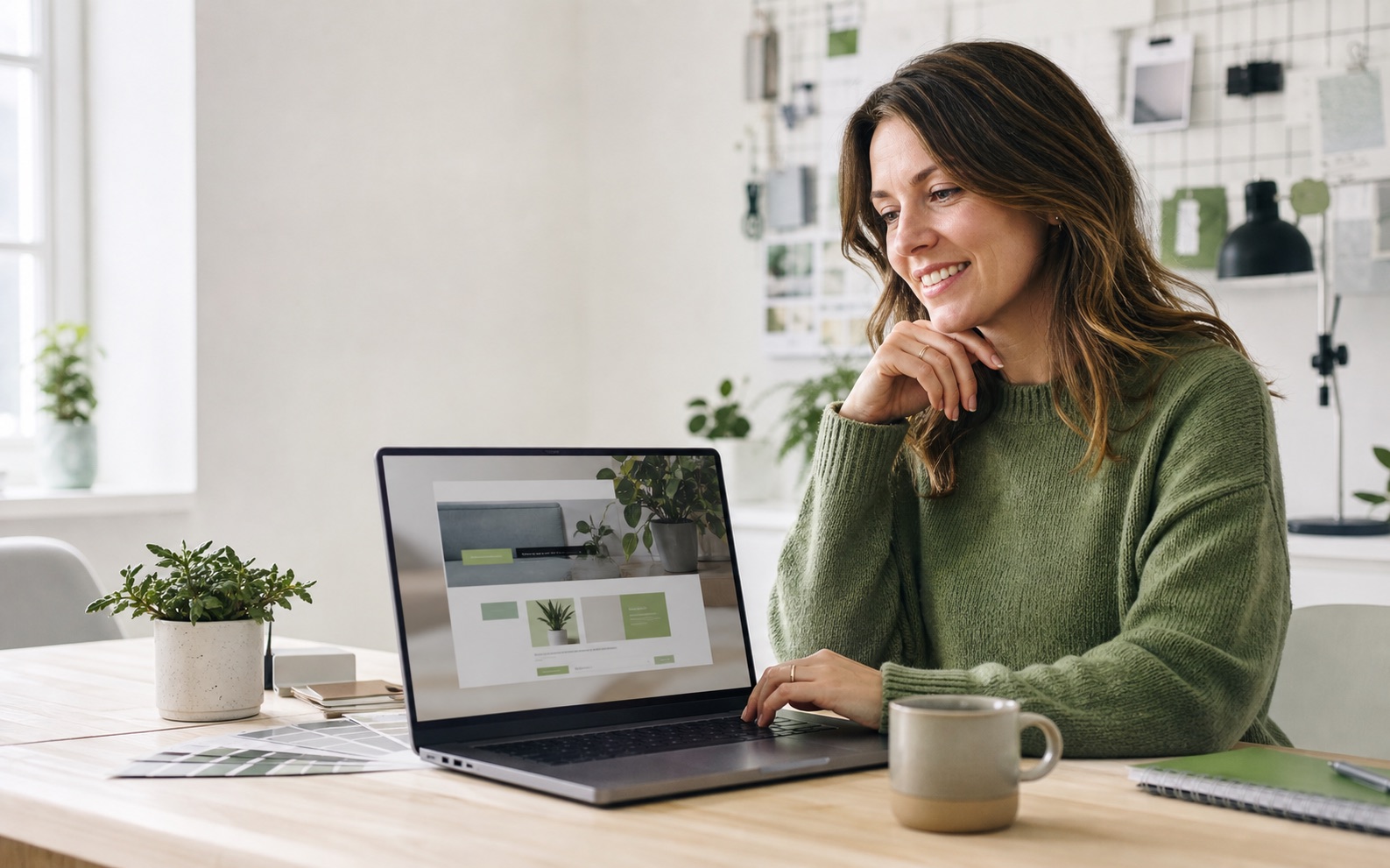Business owner reviewing a new website on a laptop